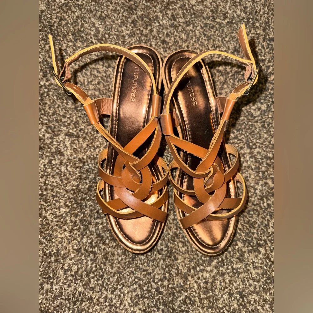 Maurices Brown Strappy Wedge Sandals